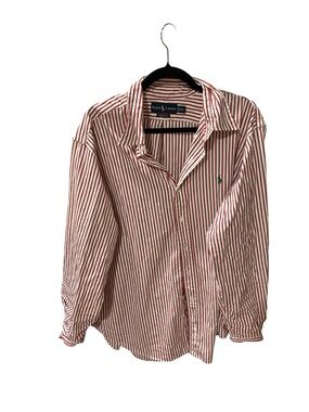 Ralph Lauren Mens shirt XXL red  Striped Long Sleeve Button Down green horse 🐎